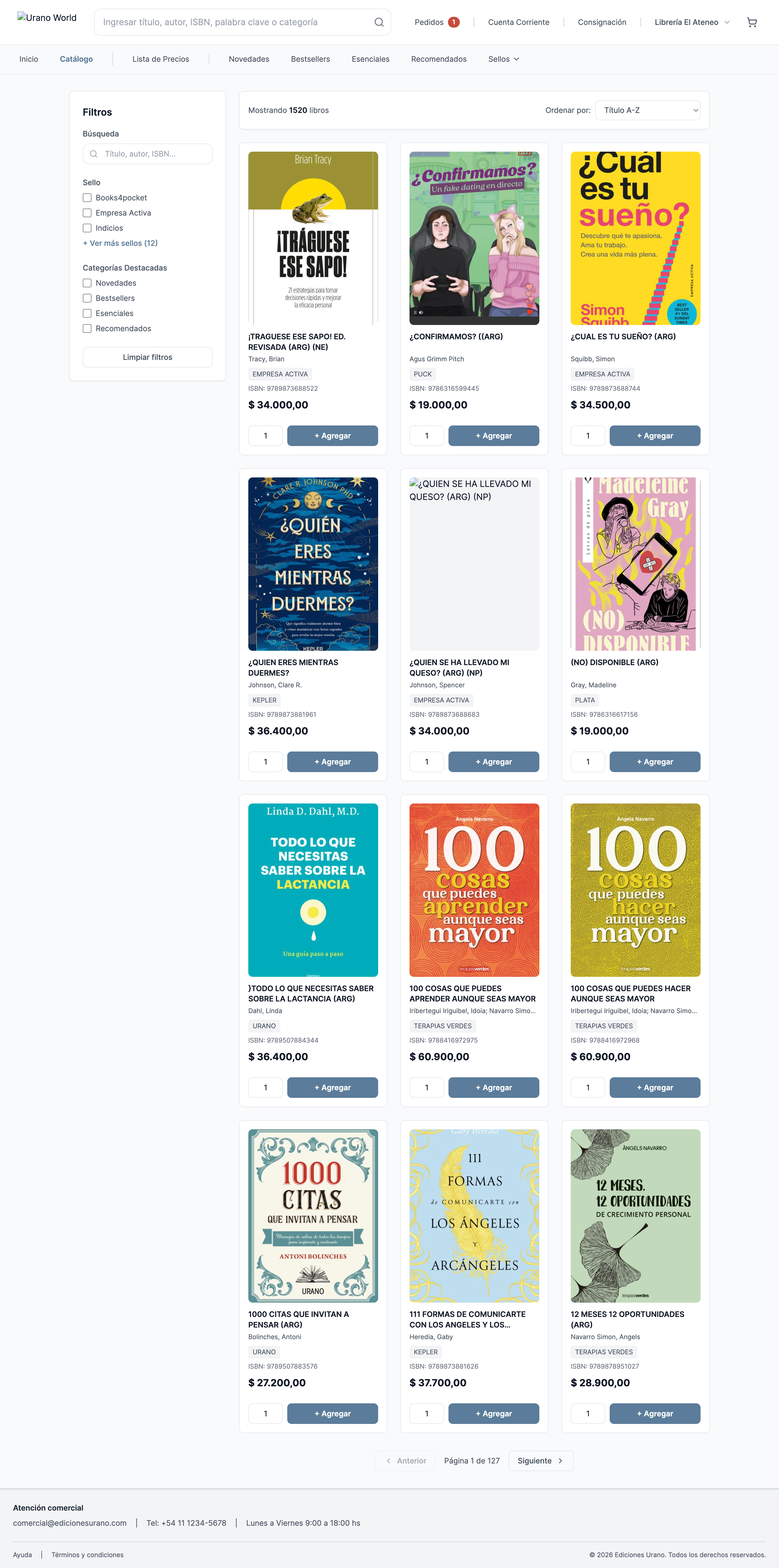 Urano bookstore catalog grid