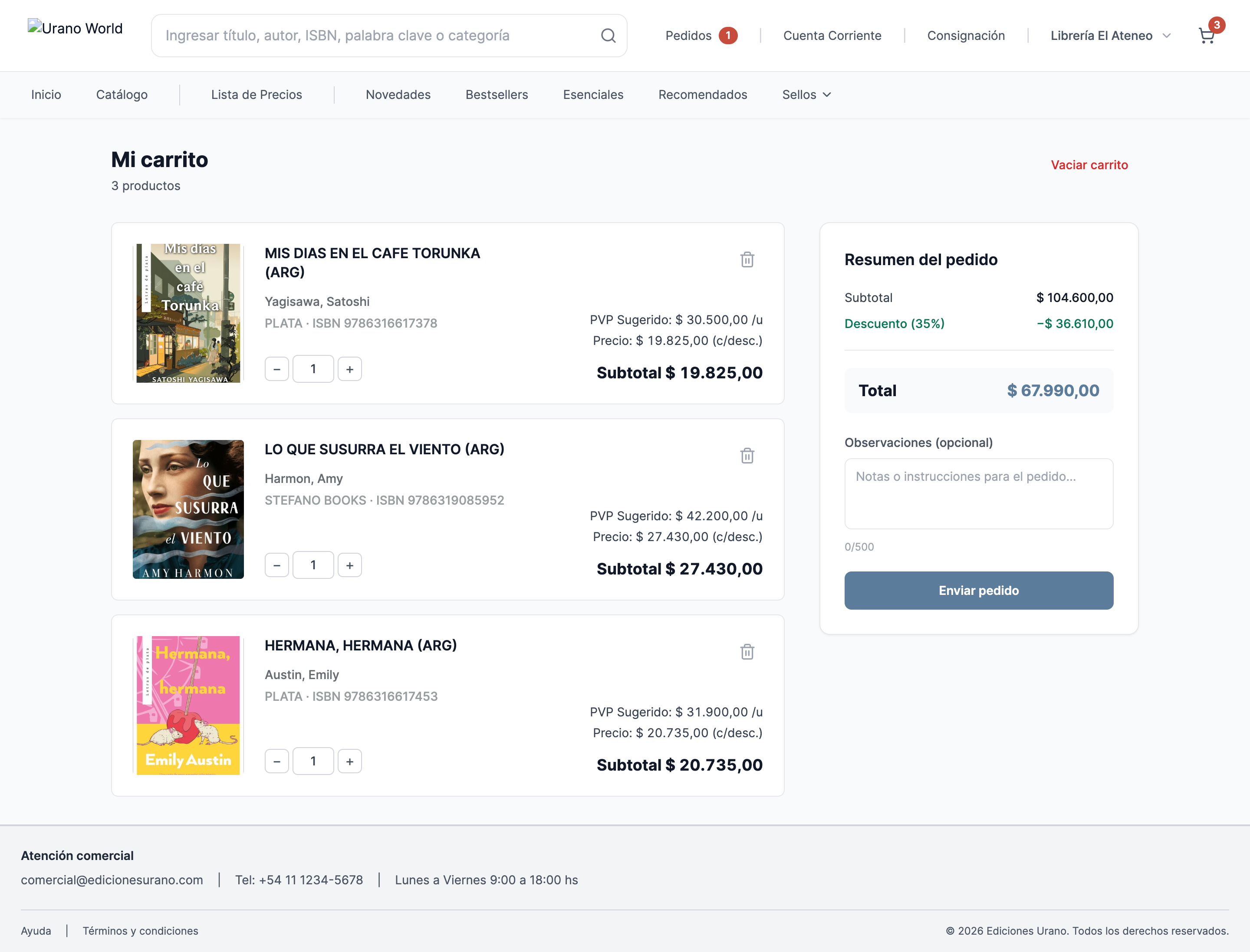 Urano checkout and order review